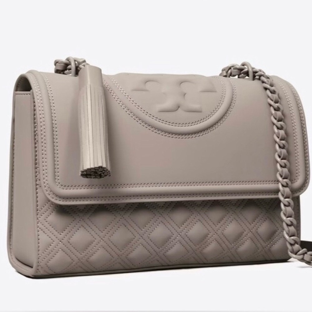 NWT Tory Burch Fleming Matte Convertible Shoulder Bag Grey Heron